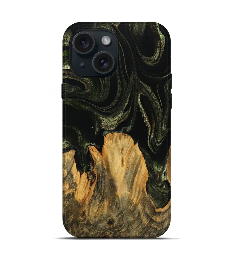 iPhone 15 Wood Live Edge Phone Case - Alesha (Green, 746008)