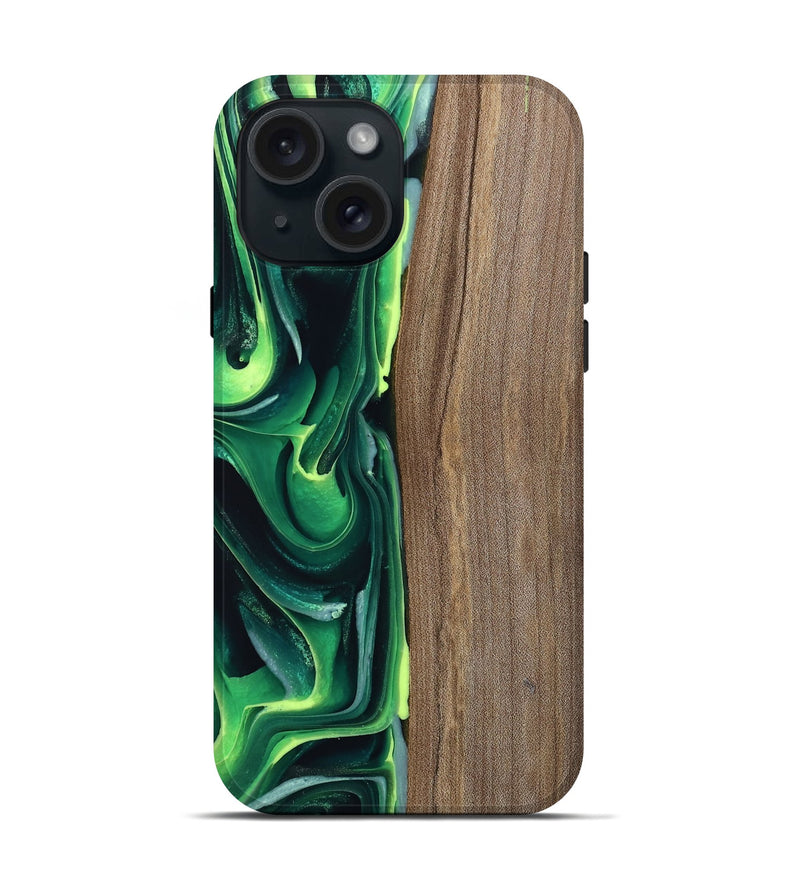 iPhone 15 Wood Live Edge Phone Case - Wendi (Green, 746009)