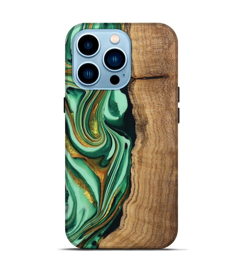 iPhone 14 Pro Wood Live Edge Phone Case - Kyaire (Green, 746010)