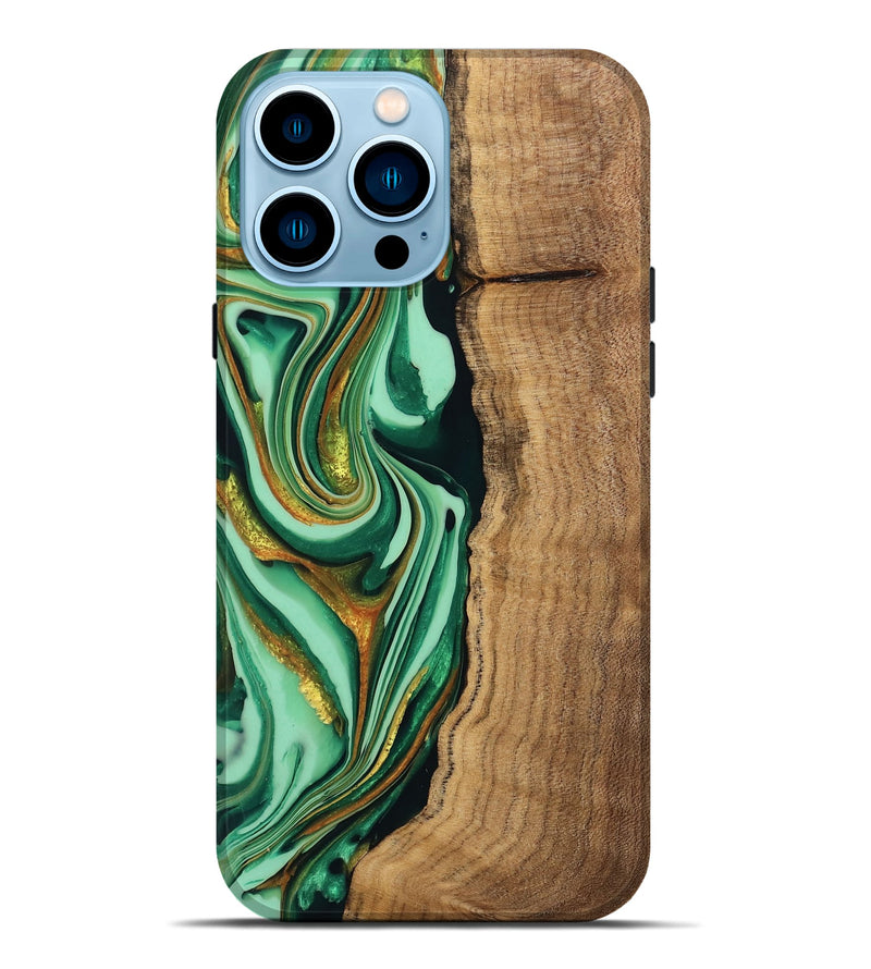 iPhone 14 Pro Max Wood Live Edge Phone Case - Kyaire (Green, 746010)