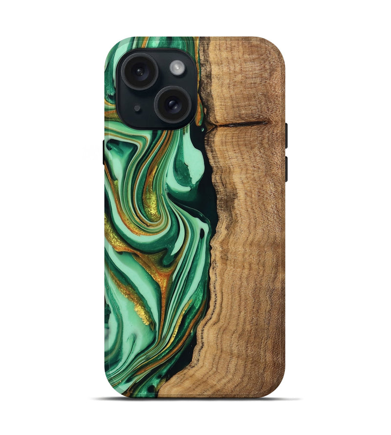 iPhone 15 Wood Live Edge Phone Case - Kyaire (Green, 746010)