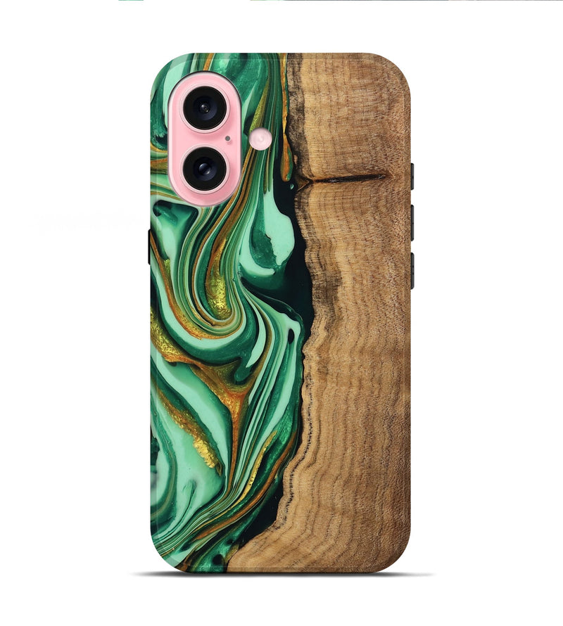 iPhone 16 Wood Live Edge Phone Case - Kyaire (Green, 746010)