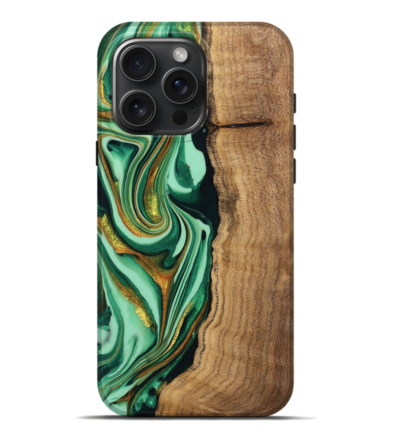 iPhone 16 Pro Max Wood Live Edge Phone Case - Kyaire (Green, 746010)