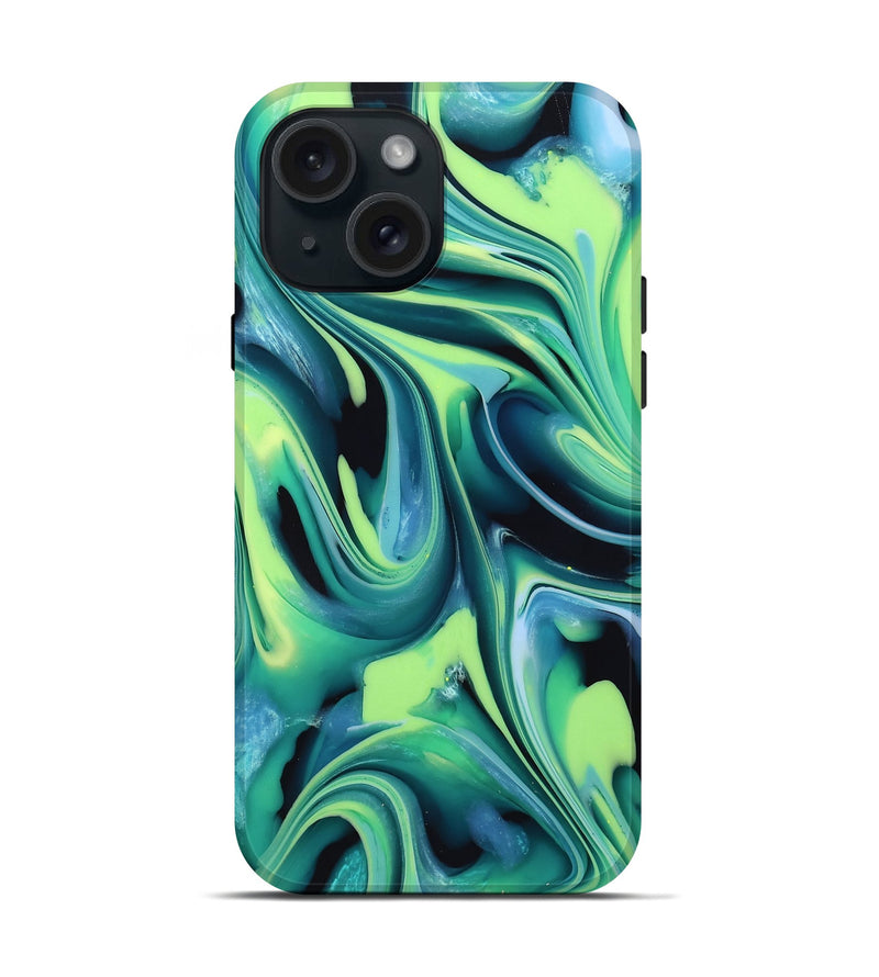 iPhone 15 ResinArt Live Edge Phone Case - Khalil (Green, 746011)