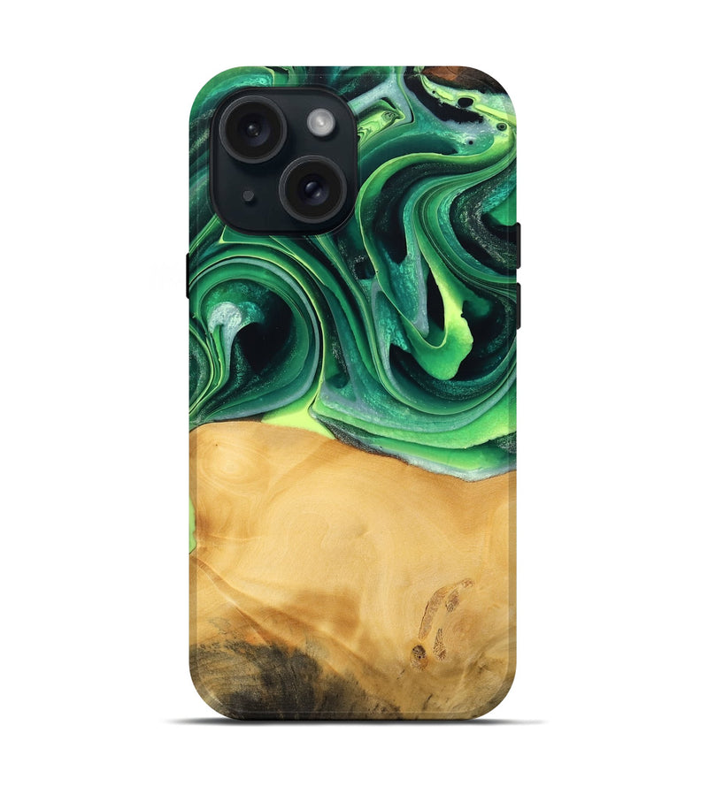 iPhone 15 Wood Live Edge Phone Case - Jeffry (Green, 746013)