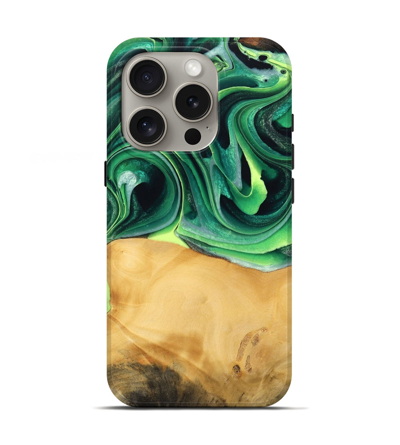 iPhone 16 Pro Wood Live Edge Phone Case - Jeffry (Green, 746013)