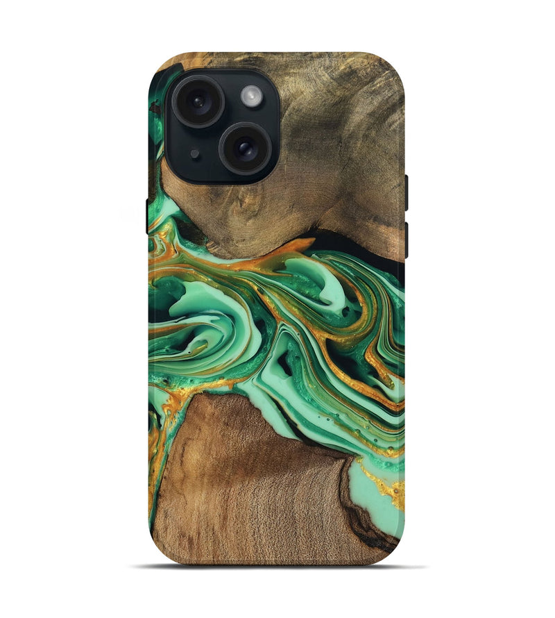 iPhone 15 Wood Live Edge Phone Case - Jett (Green, 746014)