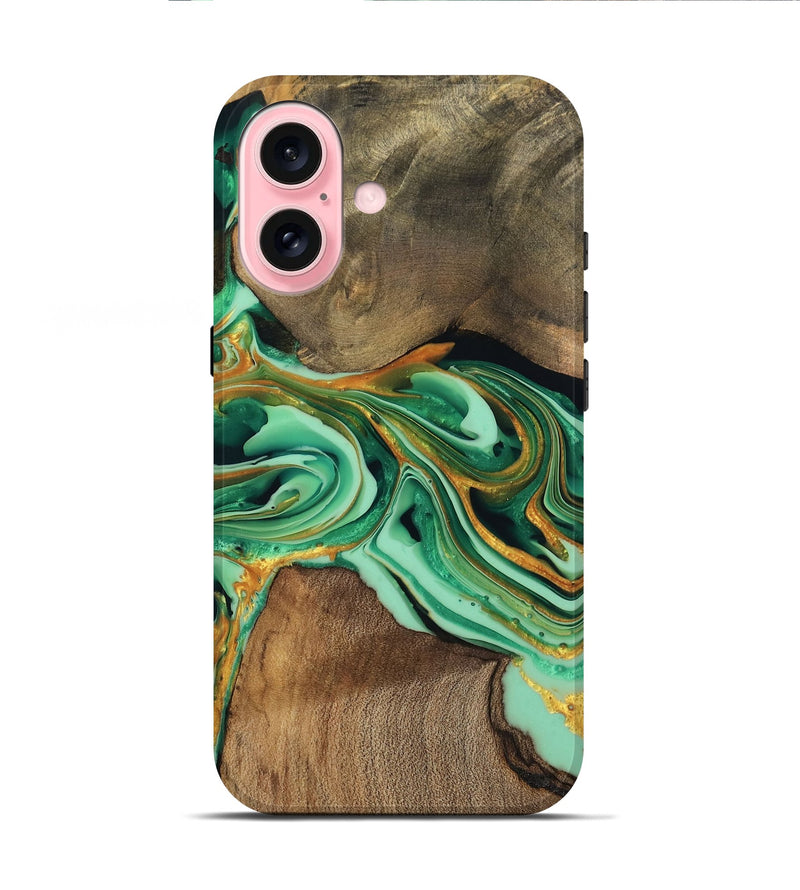 iPhone 16 Wood Live Edge Phone Case - Jett (Green, 746014)