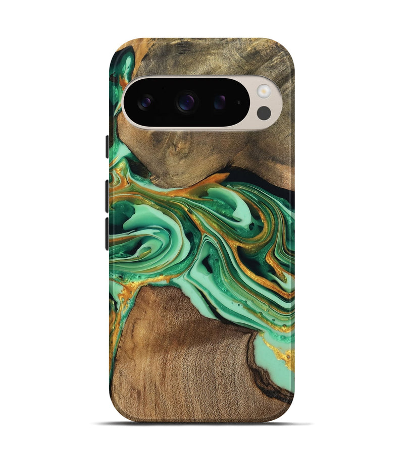 Pixel 9 Wood Live Edge Phone Case - Jett (Green, 746014)