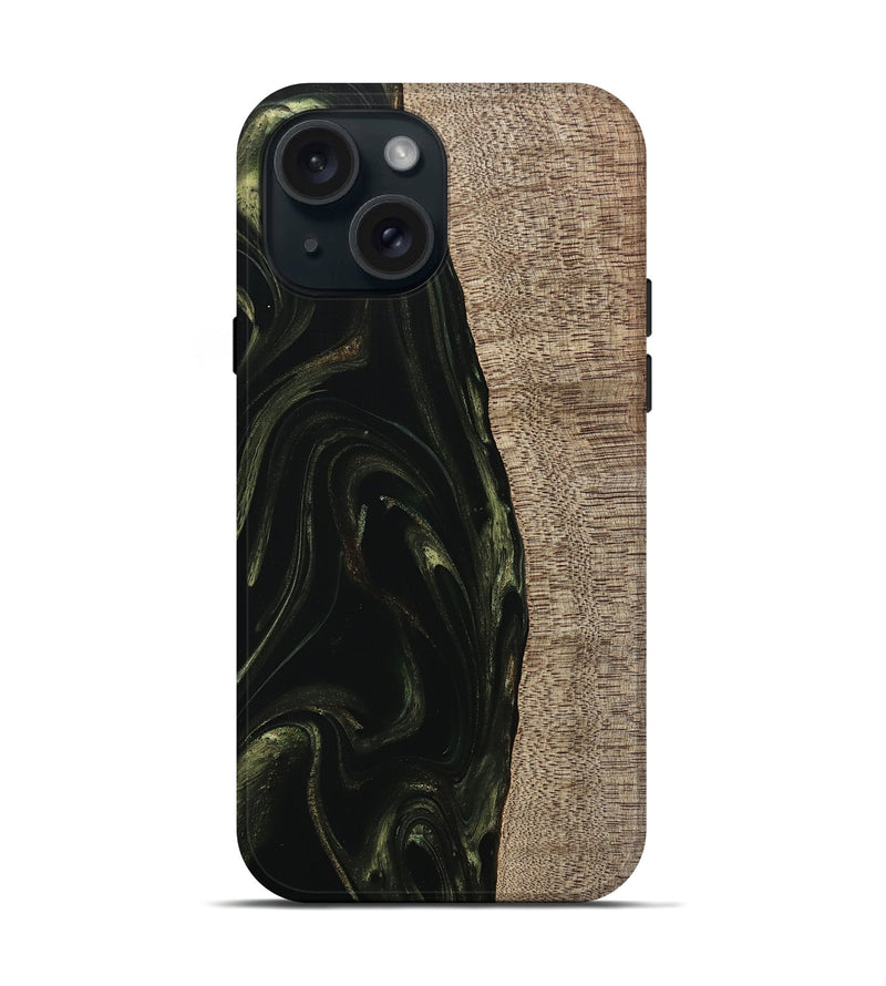 iPhone 15 Wood Live Edge Phone Case - Miller (Green, 746016)