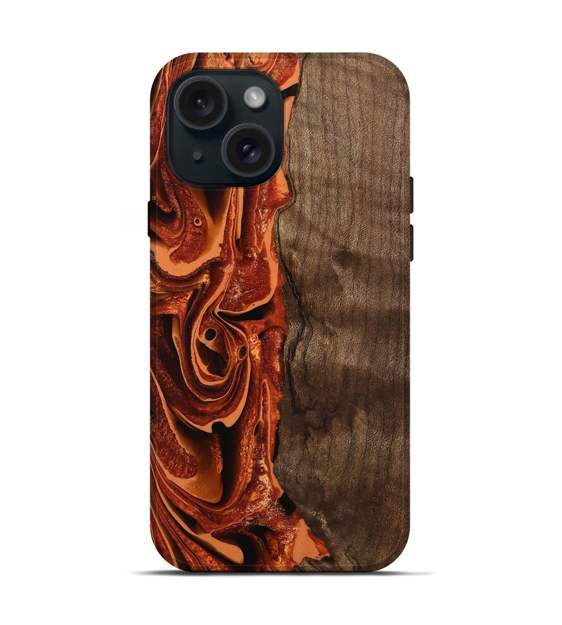 iPhone 15 Wood Live Edge Phone Case - Aurora (Red, 746017)