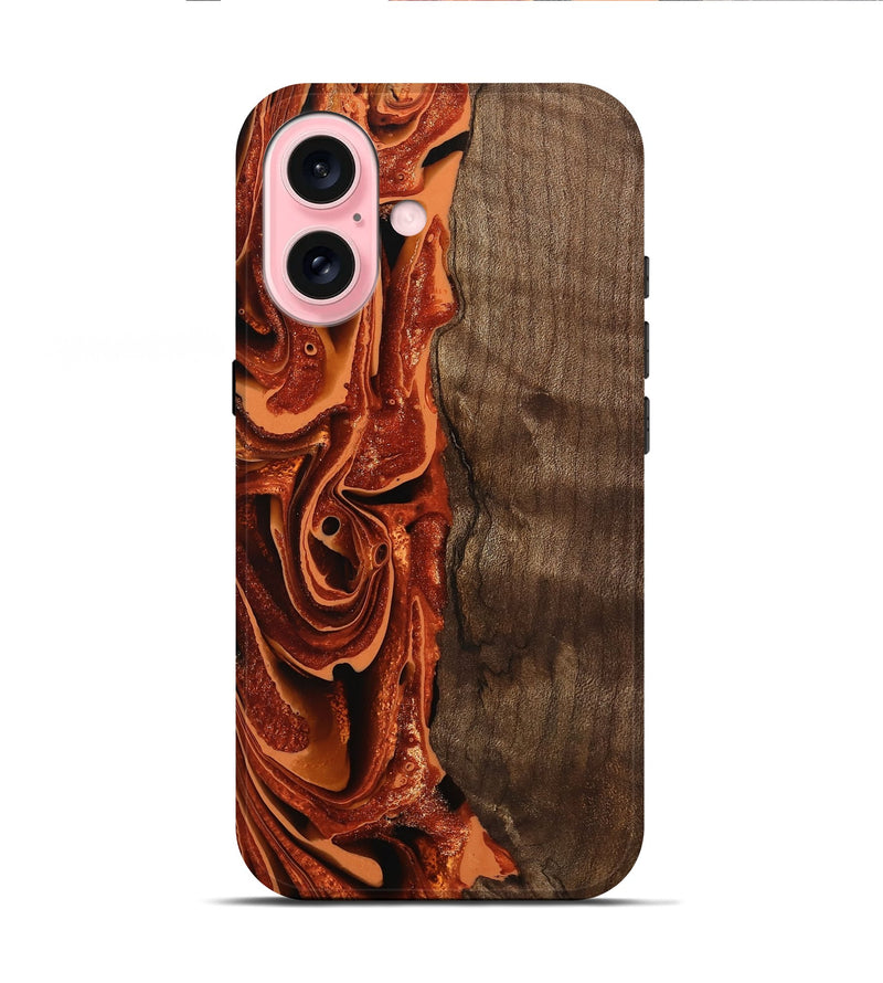 iPhone 16 Wood Live Edge Phone Case - Aurora (Red, 746017)