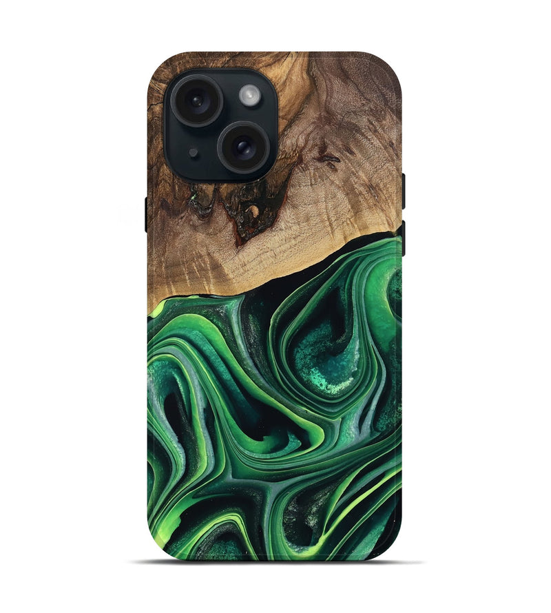 iPhone 15 Wood Live Edge Phone Case - West (Green, 746022)