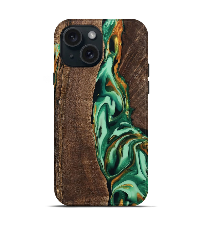 iPhone 15 Wood Live Edge Phone Case - Juniper (Green, 746023)