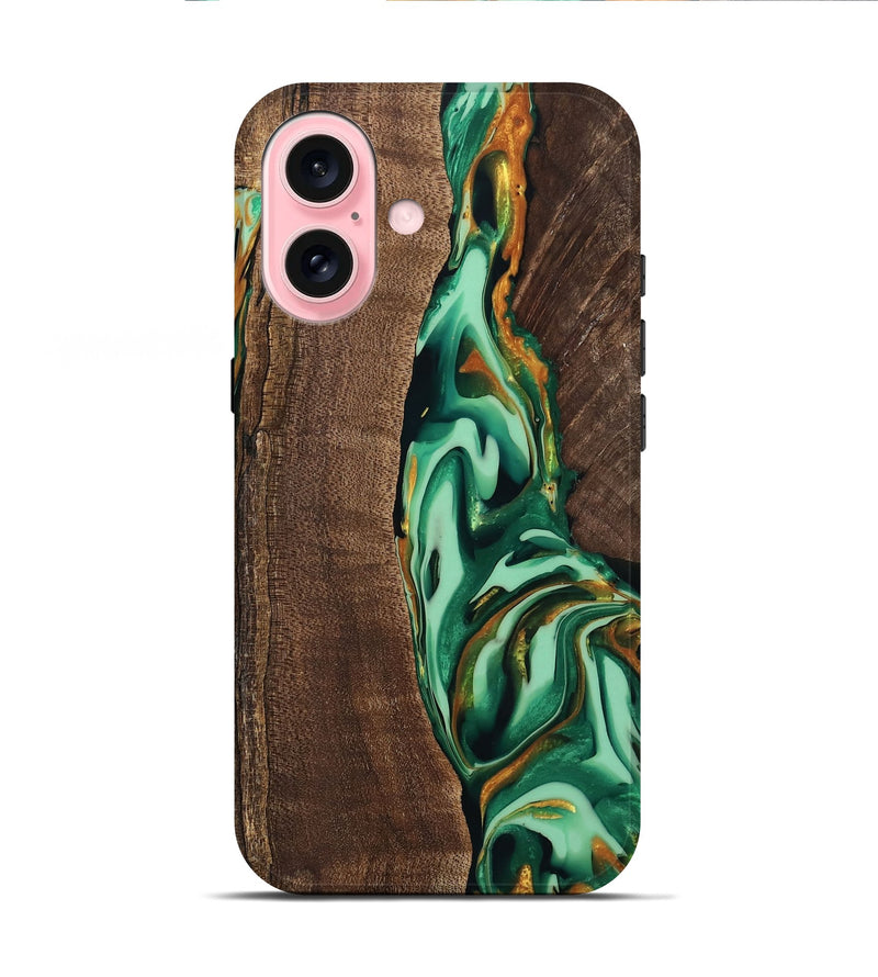 iPhone 16 Wood Live Edge Phone Case - Juniper (Green, 746023)