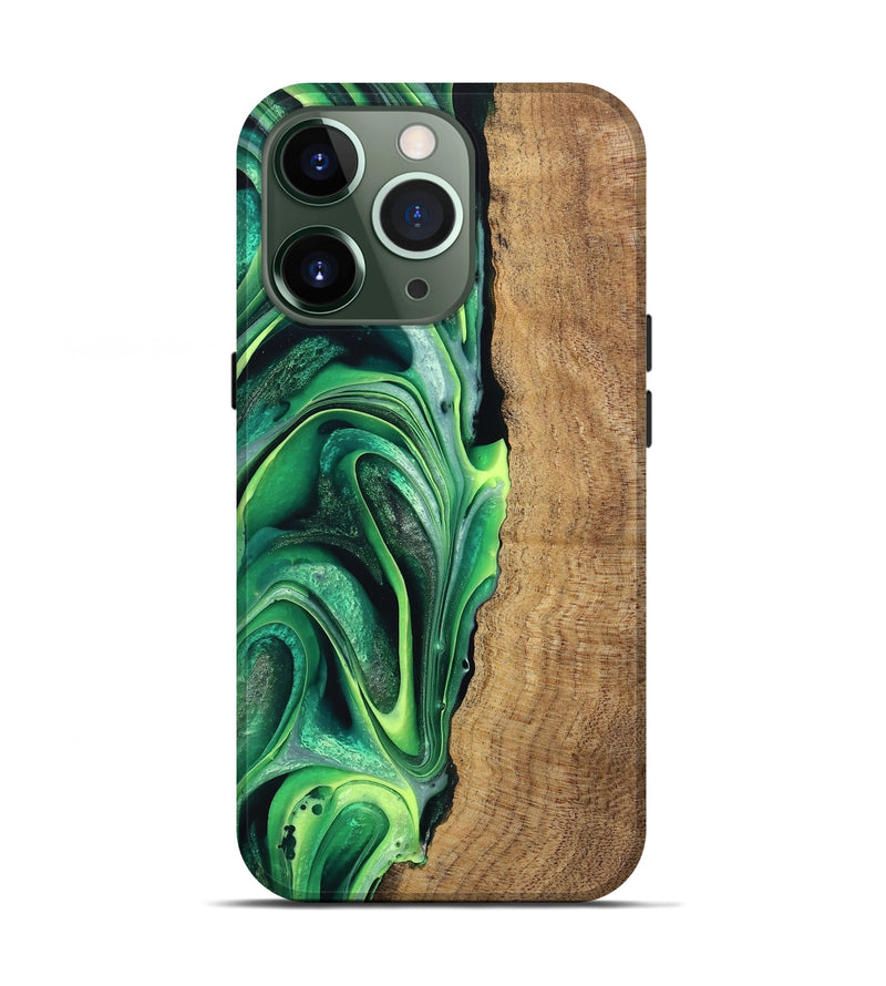 iPhone 13 Pro Wood Live Edge Phone Case - Zaid (Green, 746025)