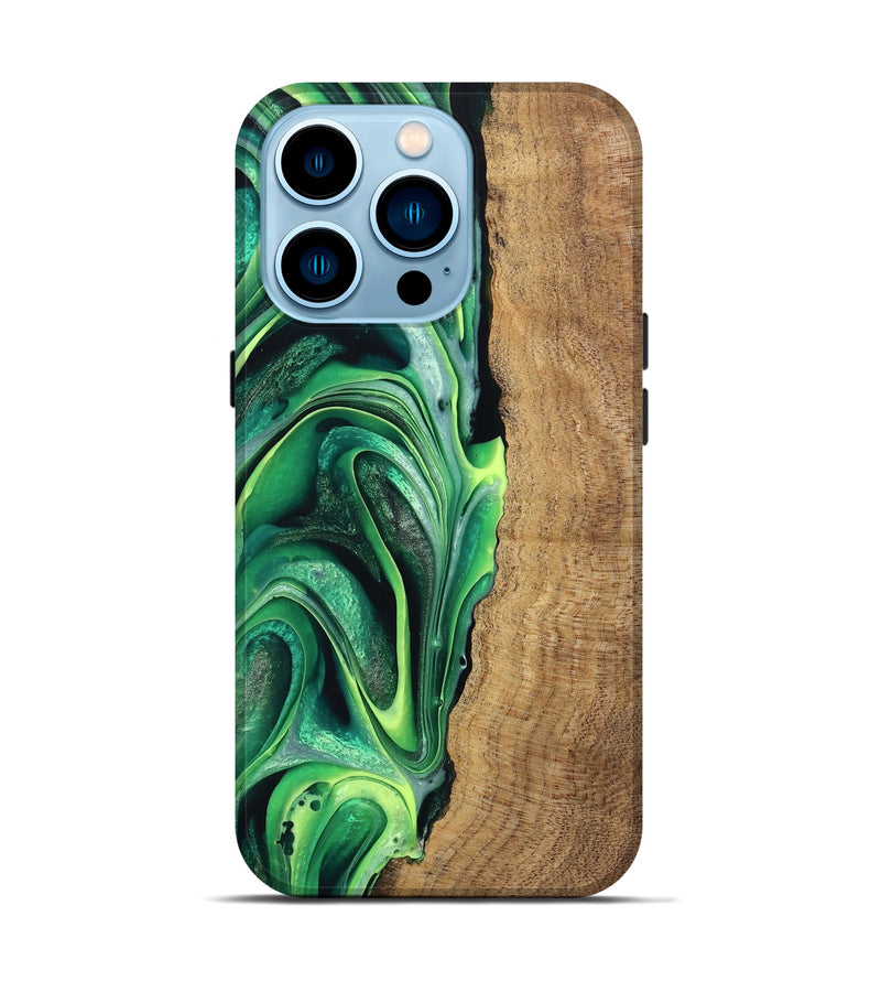 iPhone 14 Pro Wood Live Edge Phone Case - Zaid (Green, 746025)