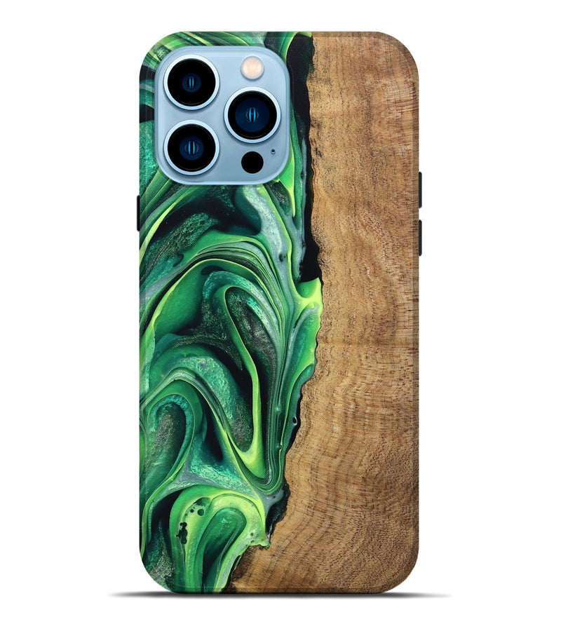 iPhone 14 Pro Max Wood Live Edge Phone Case - Zaid (Green, 746025)