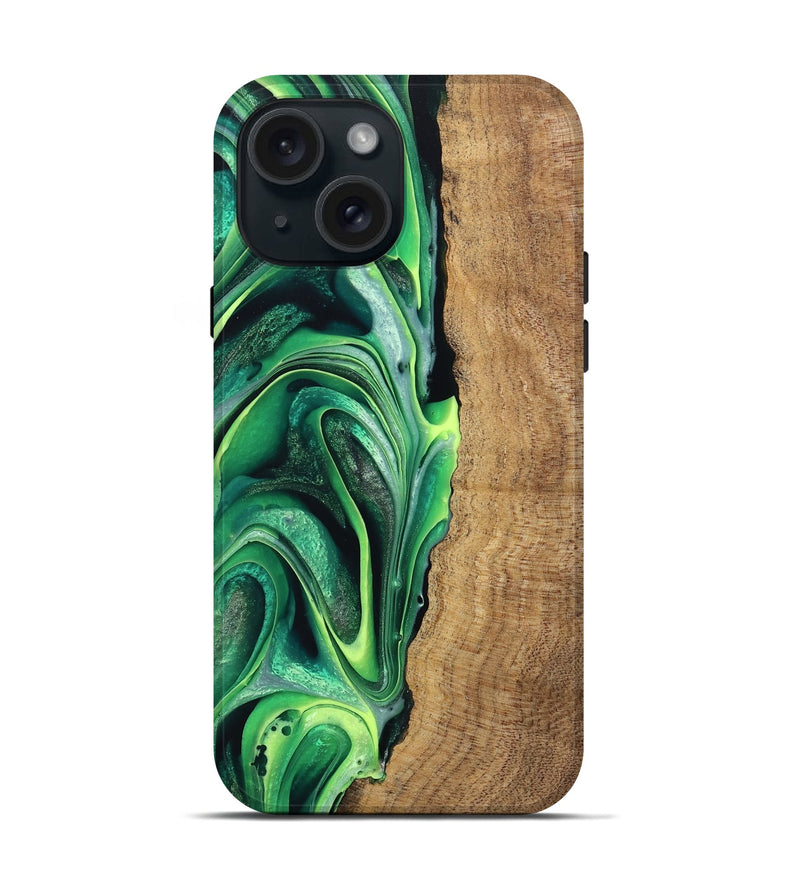 iPhone 15 Wood Live Edge Phone Case - Zaid (Green, 746025)