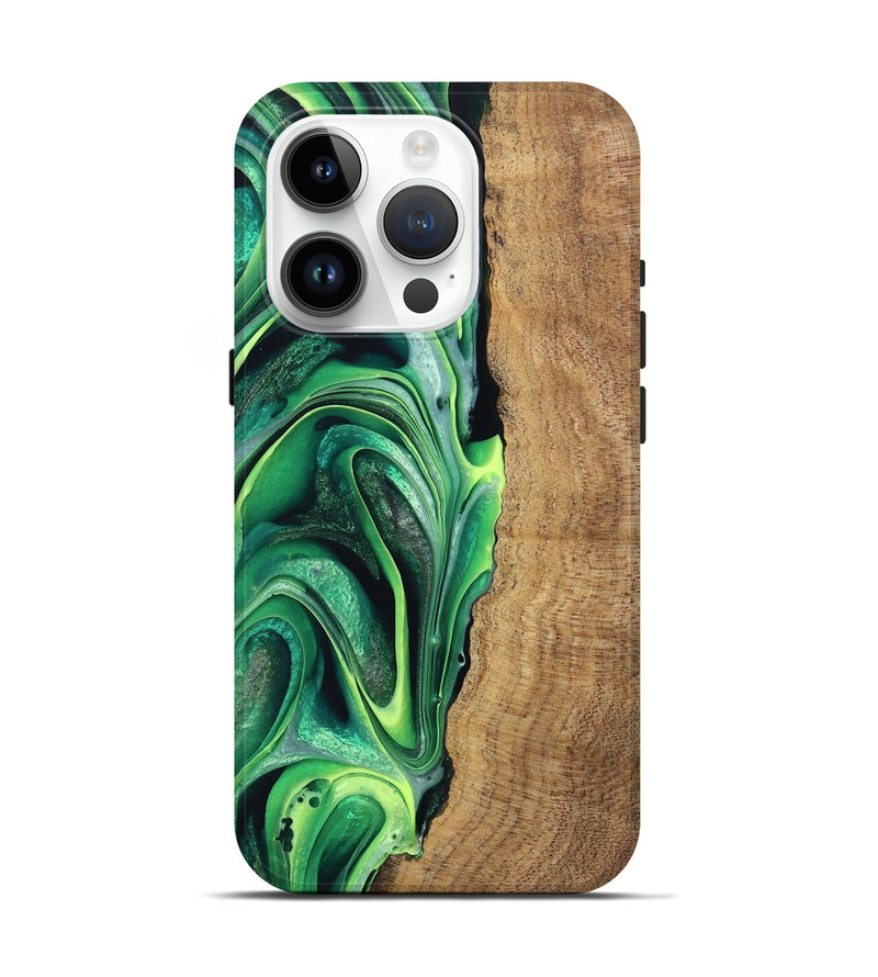 iPhone 15 Pro Wood Live Edge Phone Case - Zaid (Green, 746025)