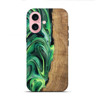 iPhone 16 Wood Live Edge Phone Case - Zaid (Green, 746025)