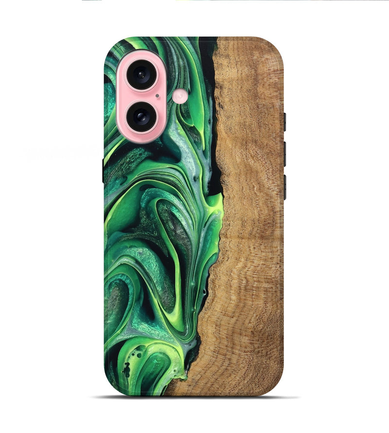 iPhone 16 Wood Live Edge Phone Case - Zaid (Green, 746025)