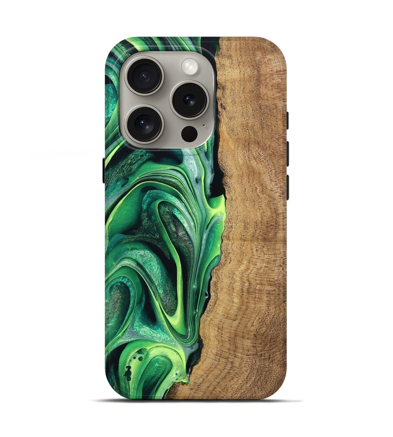 iPhone 16 Pro Wood Live Edge Phone Case - Zaid (Green, 746025)