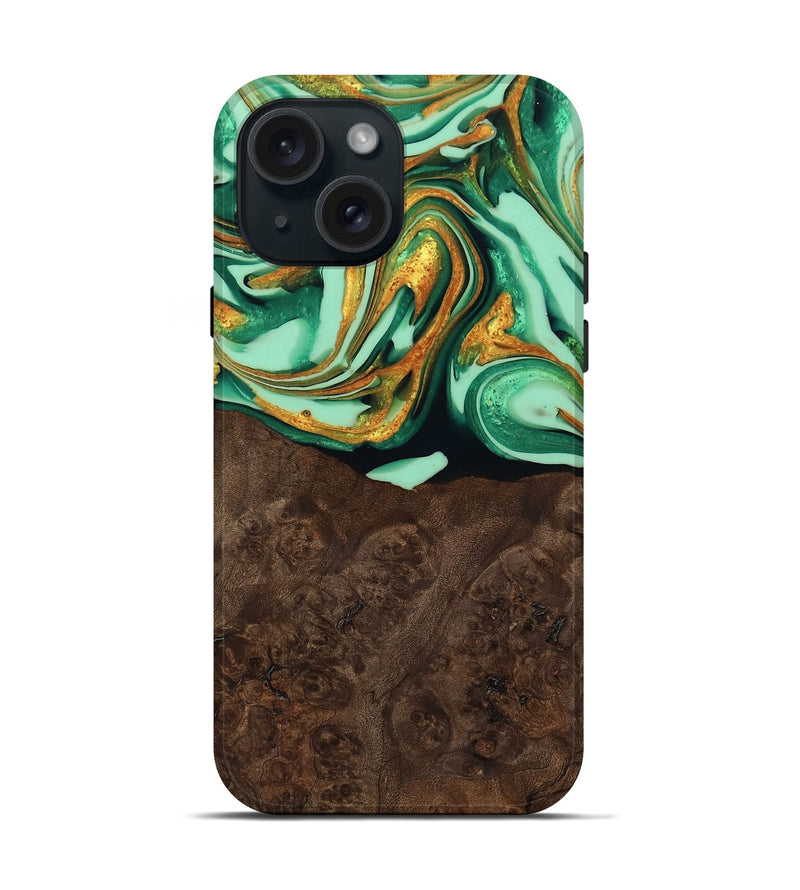 iPhone 15 Wood Live Edge Phone Case - Saul (Green, 746026)