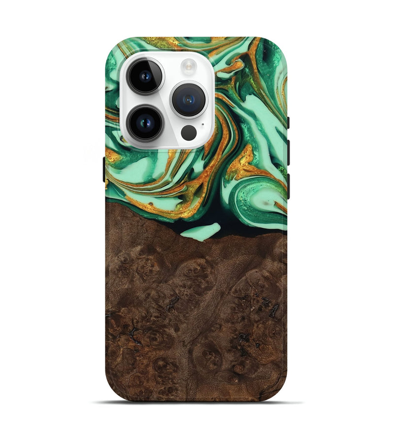 iPhone 15 Pro Wood Live Edge Phone Case - Saul (Green, 746026)