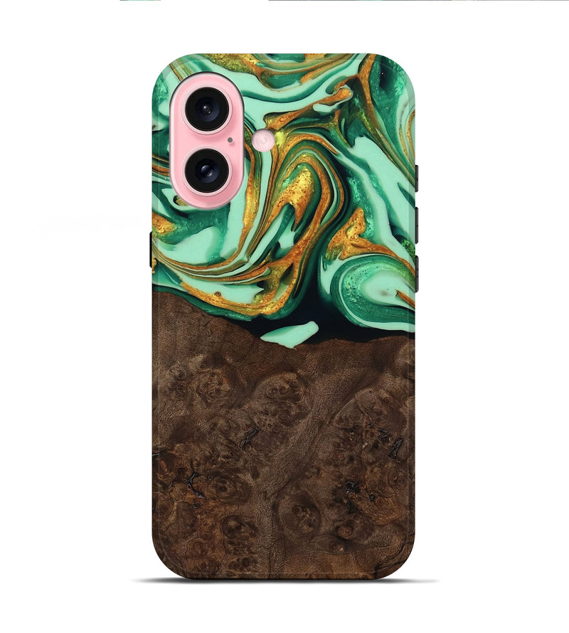 iPhone 16 Wood Live Edge Phone Case - Saul (Green, 746026)