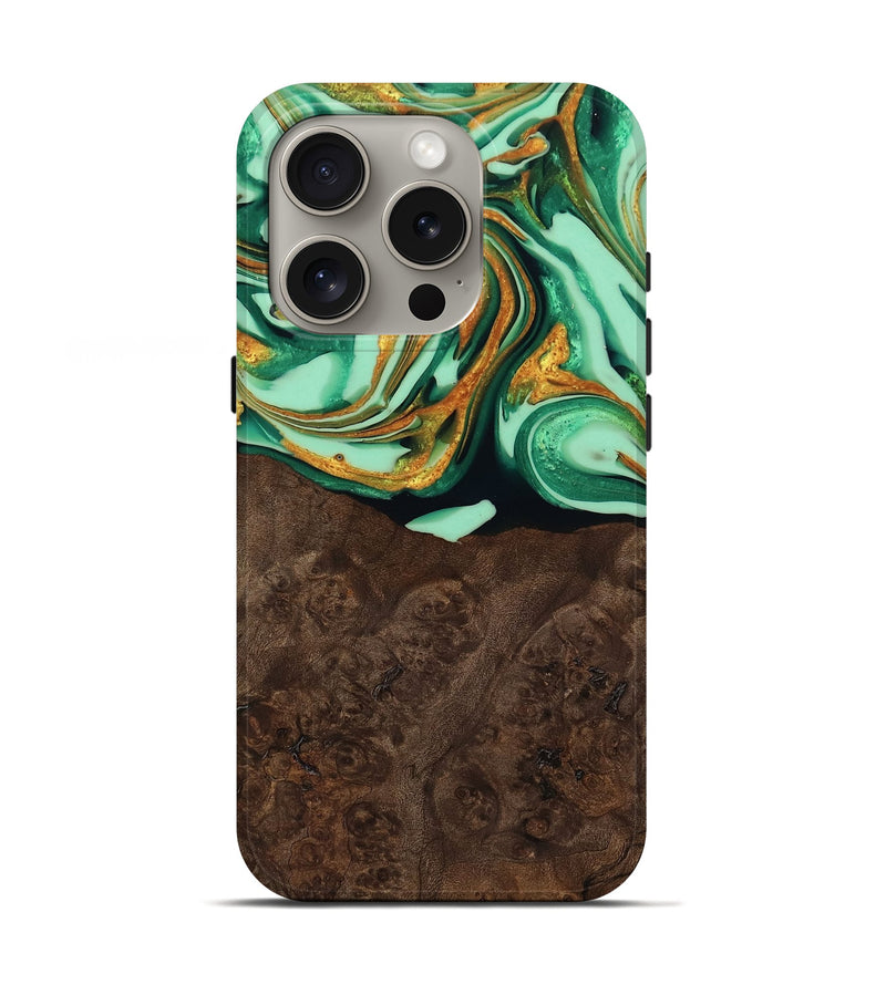 iPhone 16 Pro Wood Live Edge Phone Case - Saul (Green, 746026)