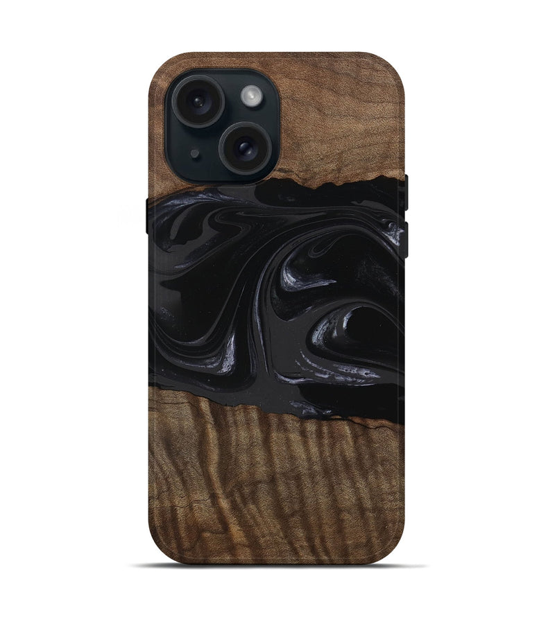 iPhone 15 Wood Live Edge Phone Case - Elinor (Black & White, 746029)