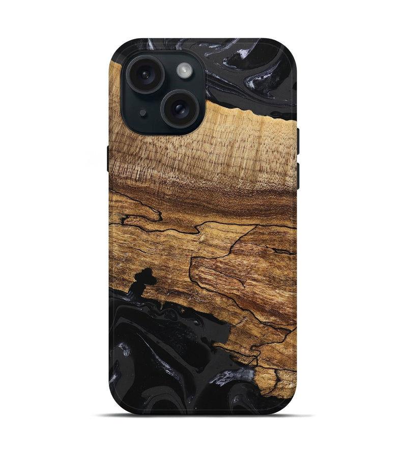 iPhone 15 Wood Live Edge Phone Case - Tiara (Black & White, 746030)