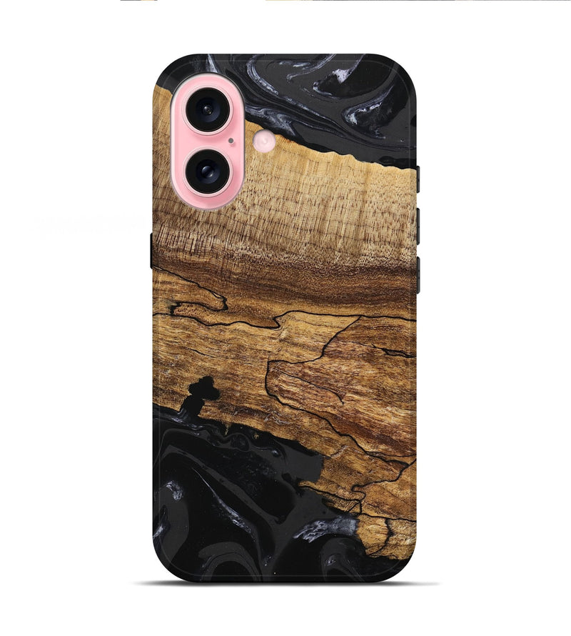 iPhone 16 Wood Live Edge Phone Case - Tiara (Black & White, 746030)