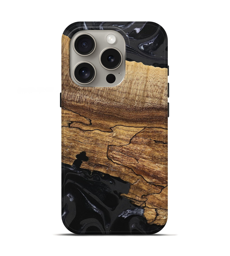 iPhone 16 Pro Wood Live Edge Phone Case - Tiara (Black & White, 746030)