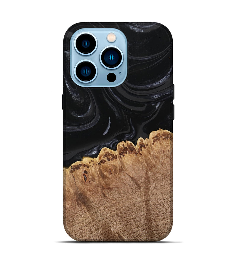 iPhone 14 Pro Wood Live Edge Phone Case - Leona (Black & White, 746031)