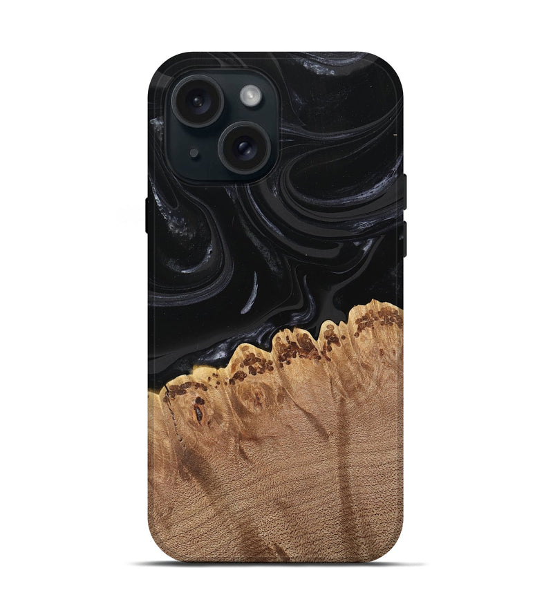 iPhone 15 Wood Live Edge Phone Case - Leona (Black & White, 746031)