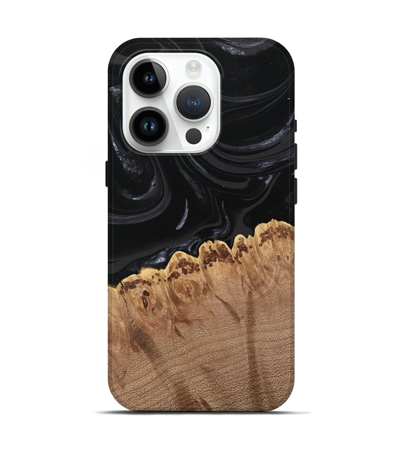 iPhone 15 Pro Wood Live Edge Phone Case - Leona (Black & White, 746031)