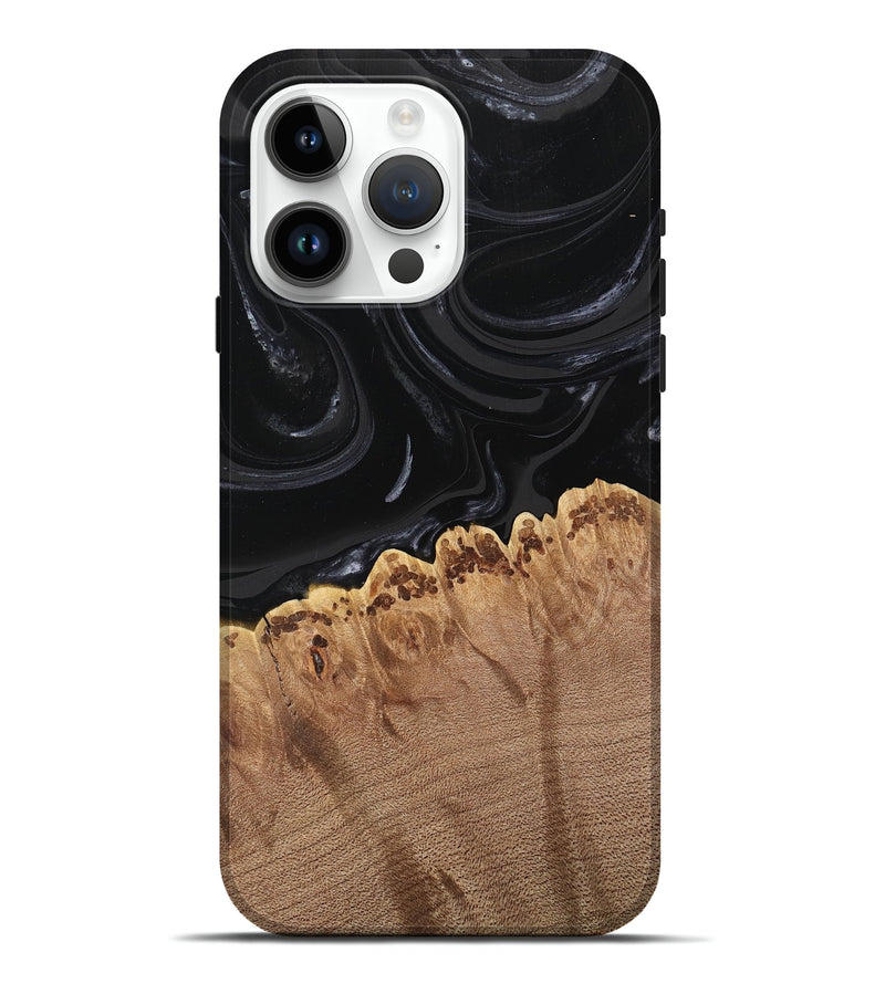 iPhone 15 Pro Max Wood Live Edge Phone Case - Leona (Black & White, 746031)