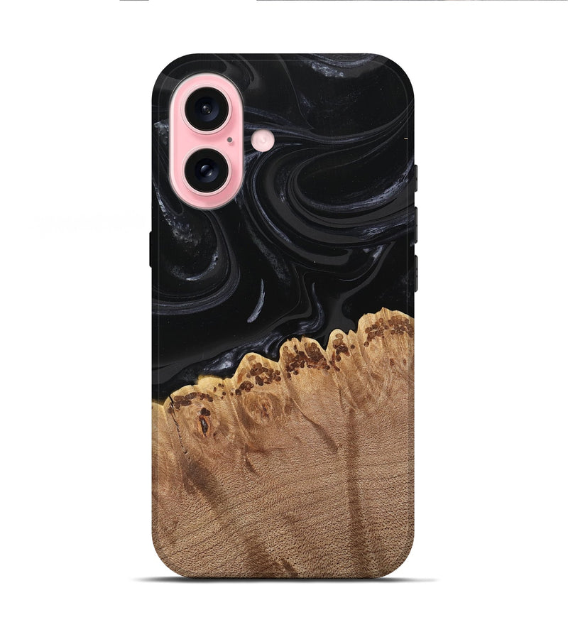 iPhone 16 Wood Live Edge Phone Case - Leona (Black & White, 746031)