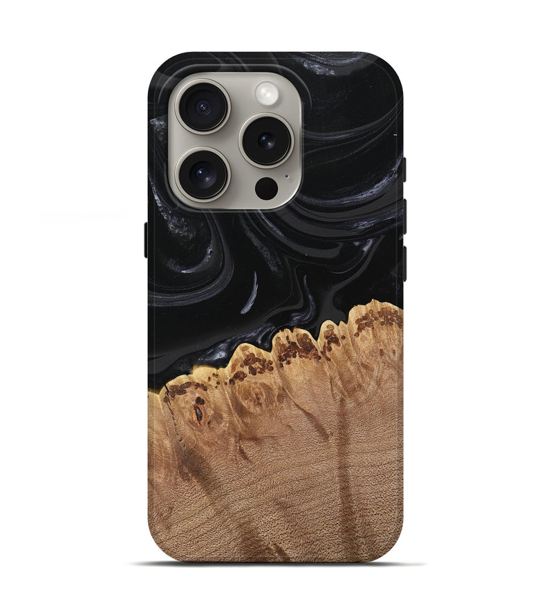 iPhone 16 Pro Wood Live Edge Phone Case - Leona (Black & White, 746031)