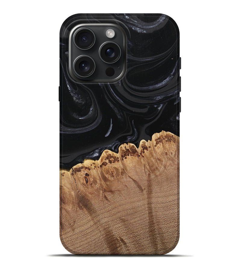 iPhone 16 Pro Max Wood Live Edge Phone Case - Leona (Black & White, 746031)