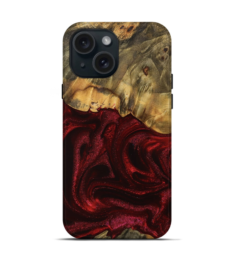 iPhone 15 Wood Live Edge Phone Case - Ethelyn (Red, 746034)