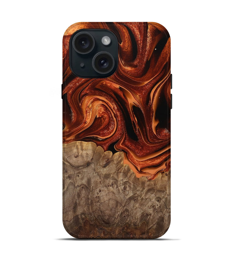 iPhone 15 Wood Live Edge Phone Case - Carey (Red, 746036)