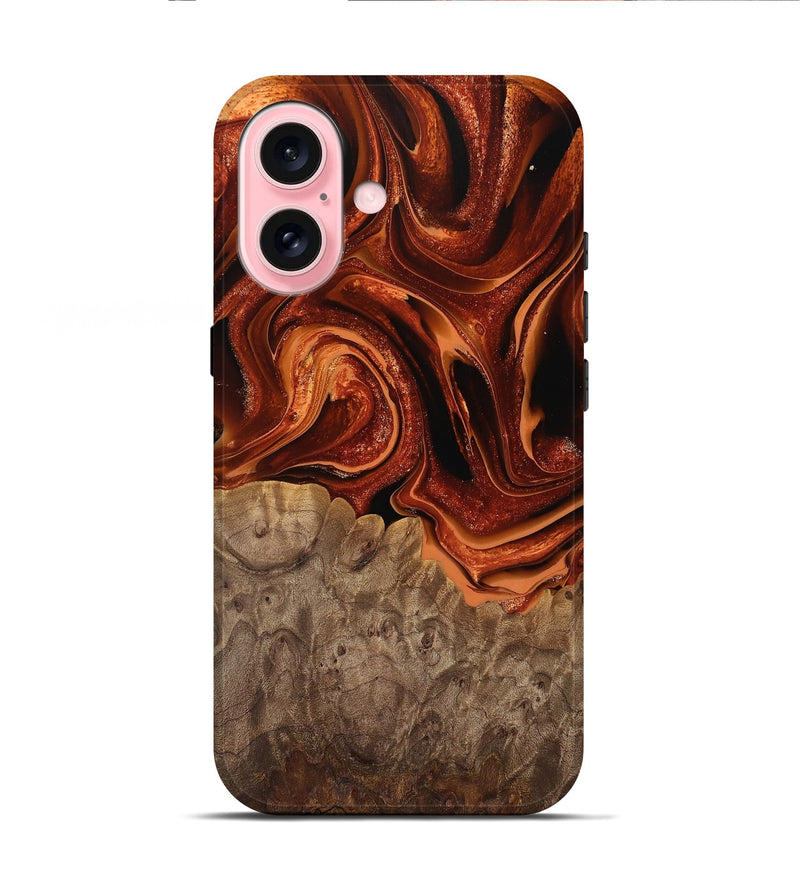 iPhone 16 Wood Live Edge Phone Case - Carey (Red, 746036)