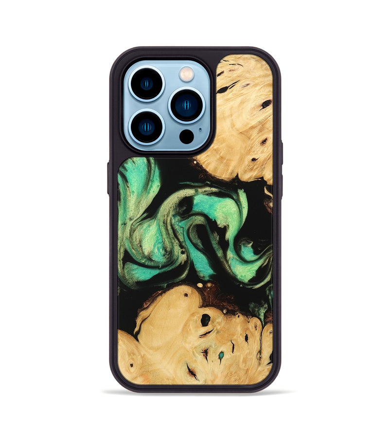 iPhone 14 Pro Wood Phone Case - Omer (Green, 746056)