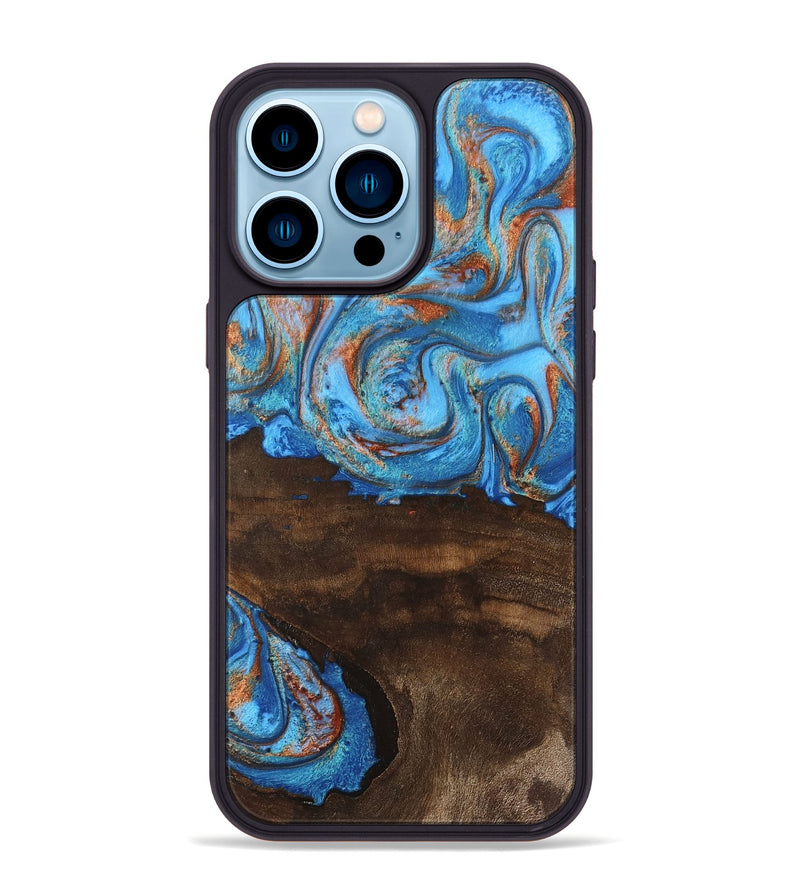 iPhone 14 Pro Max Wood Phone Case - Emersyn (Teal & Gold, 746069)