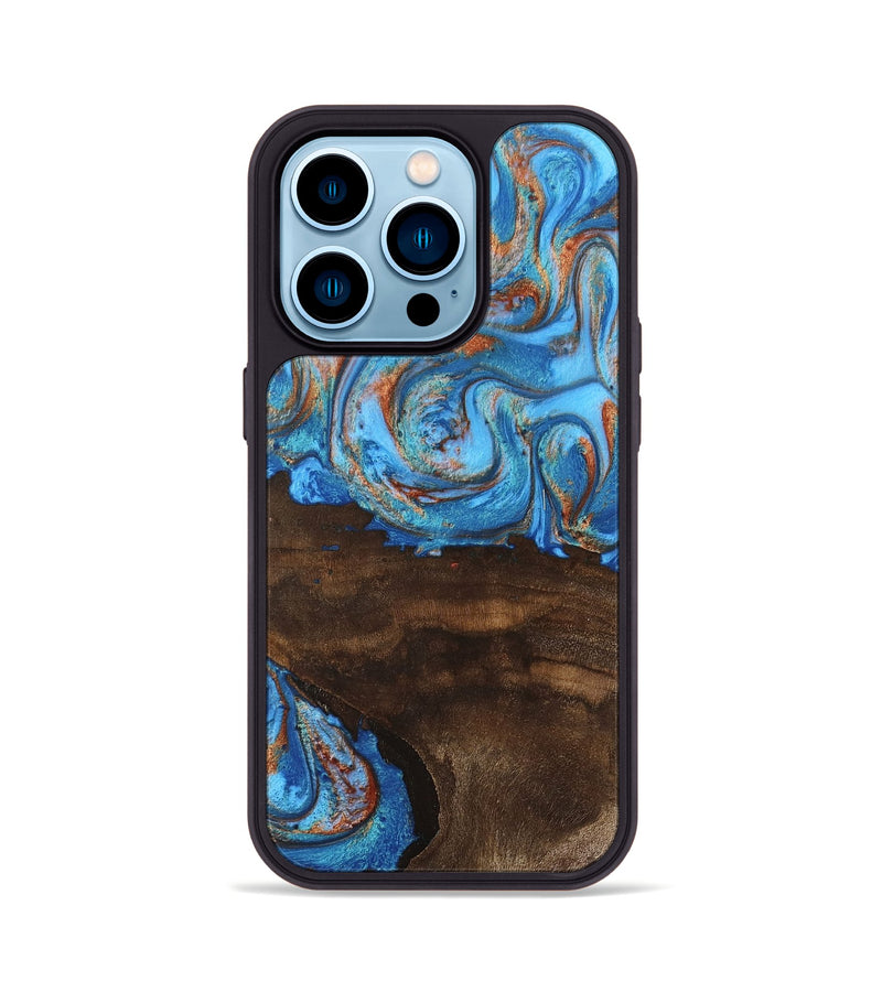 iPhone 14 Pro Wood Phone Case - Emersyn (Teal & Gold, 746069)