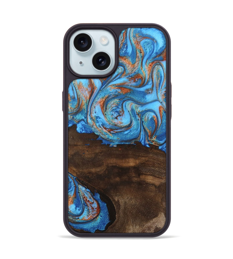 iPhone 15 Wood Phone Case - Emersyn (Teal & Gold, 746069)