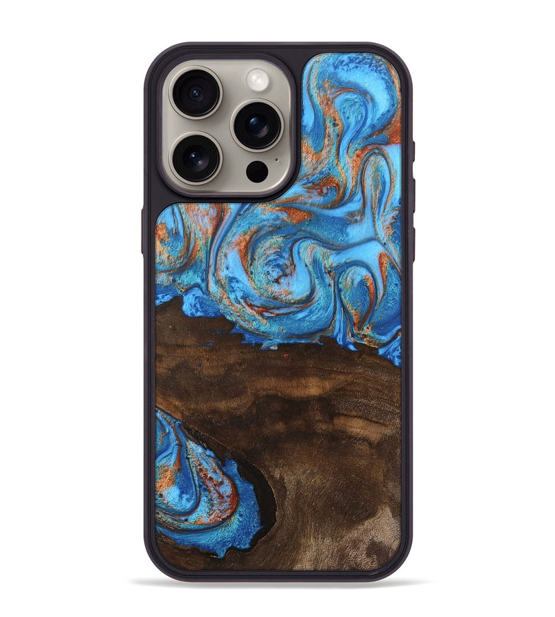 iPhone 15 Pro Max Wood Phone Case - Emersyn (Teal & Gold, 746069)